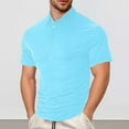 thumbnail image 2 of Men's Polo Shirts Trend Solid Color Short Sleeve Button Up Lapel Comfortable Tops Casual Summer Fall T Shirts for Man Light Blue XL, 2 of 9