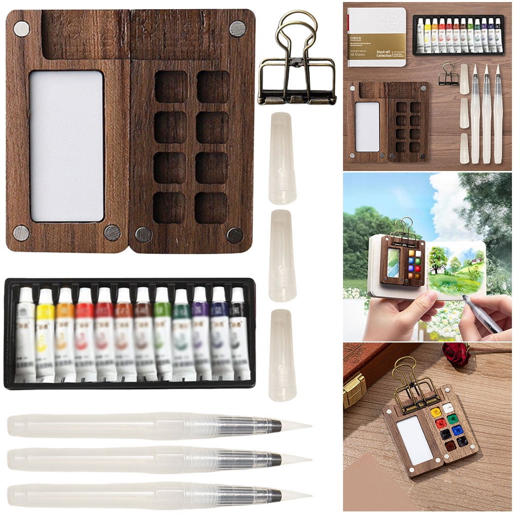 Ditregsr Travel Paint Palette Portable Watercolor Set Wooden Grid Paint Box (8 Grid)
