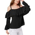 thumbnail image 2 of I.N.C Womens Cold Shoulder Ruffled Pullover Blouse, Black, Medium, 2 of 2
