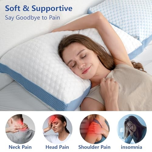 WEUP Shredded Memory Foam Bed Pillow, Queen Size Adjustable Cooling Pillow for Side Back Stomach Sleepers, Luxury Gel Bed Pillows Supportive Fluffy Pillows with Washable Cover, Cer