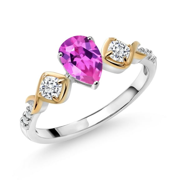 Gem Stone King 925 Silver and 10K Yellow Gold Lab Grown Diamond Ring Created Sapphire Moissanite (1.31 Cttw, Size 5)