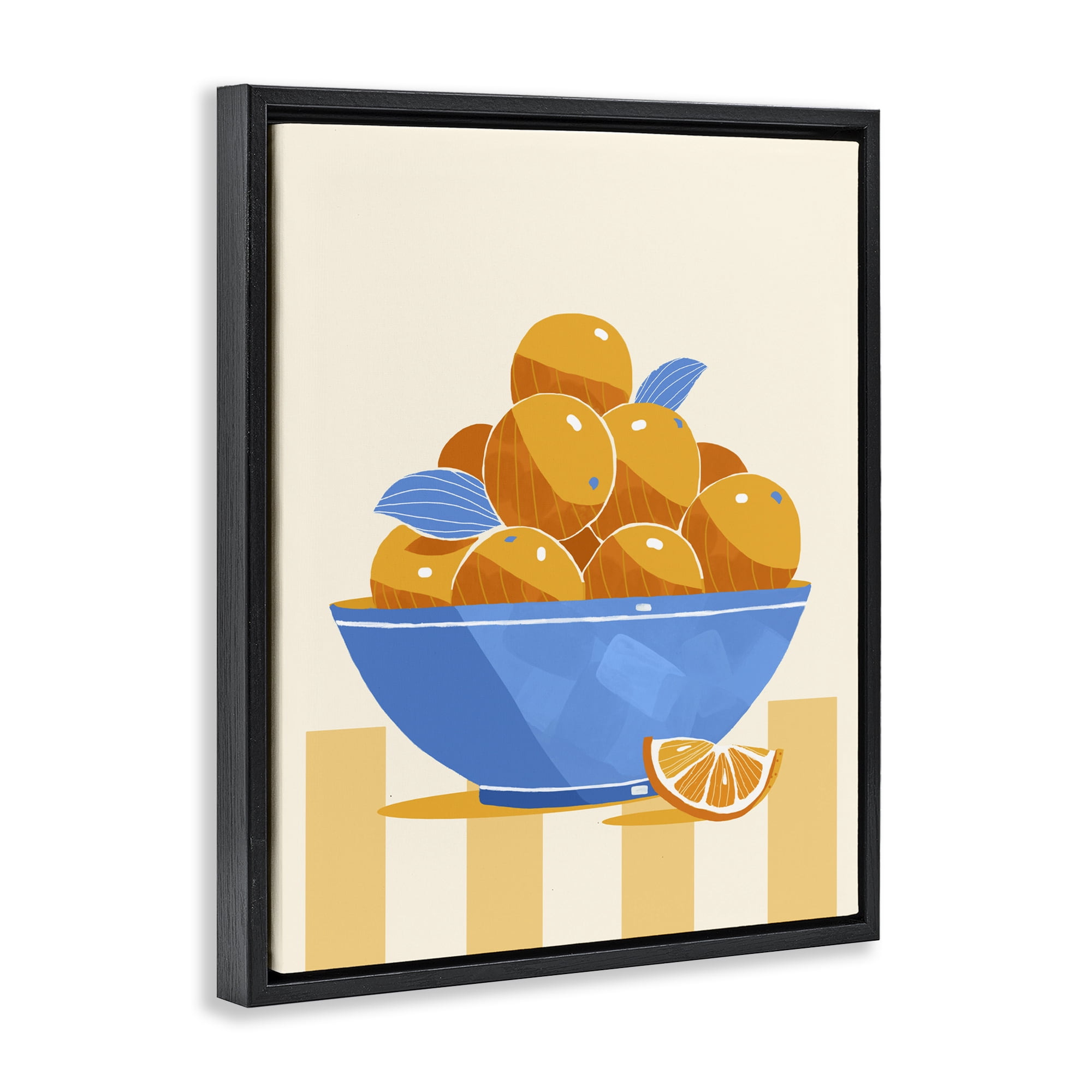 Stupell Industries Orange Citrus Bowl Striped Black Framed Floater Canvas Wall Art, design by Lucca Sheppard