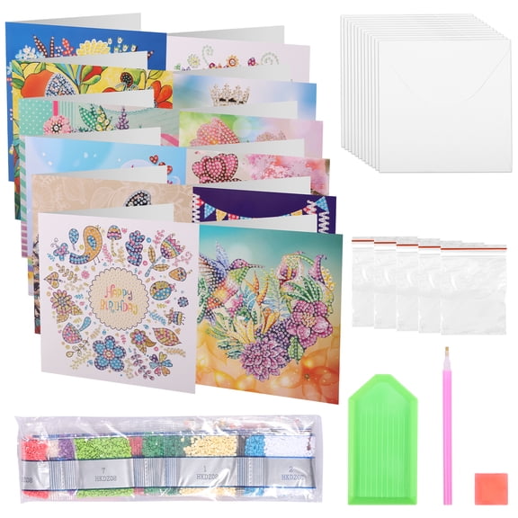 Ikoopy 12 Pack Diamond Art Card with Painting Tool and Envelope DIY Manual Greeting Card for Christmas Xmas for Festival New Year