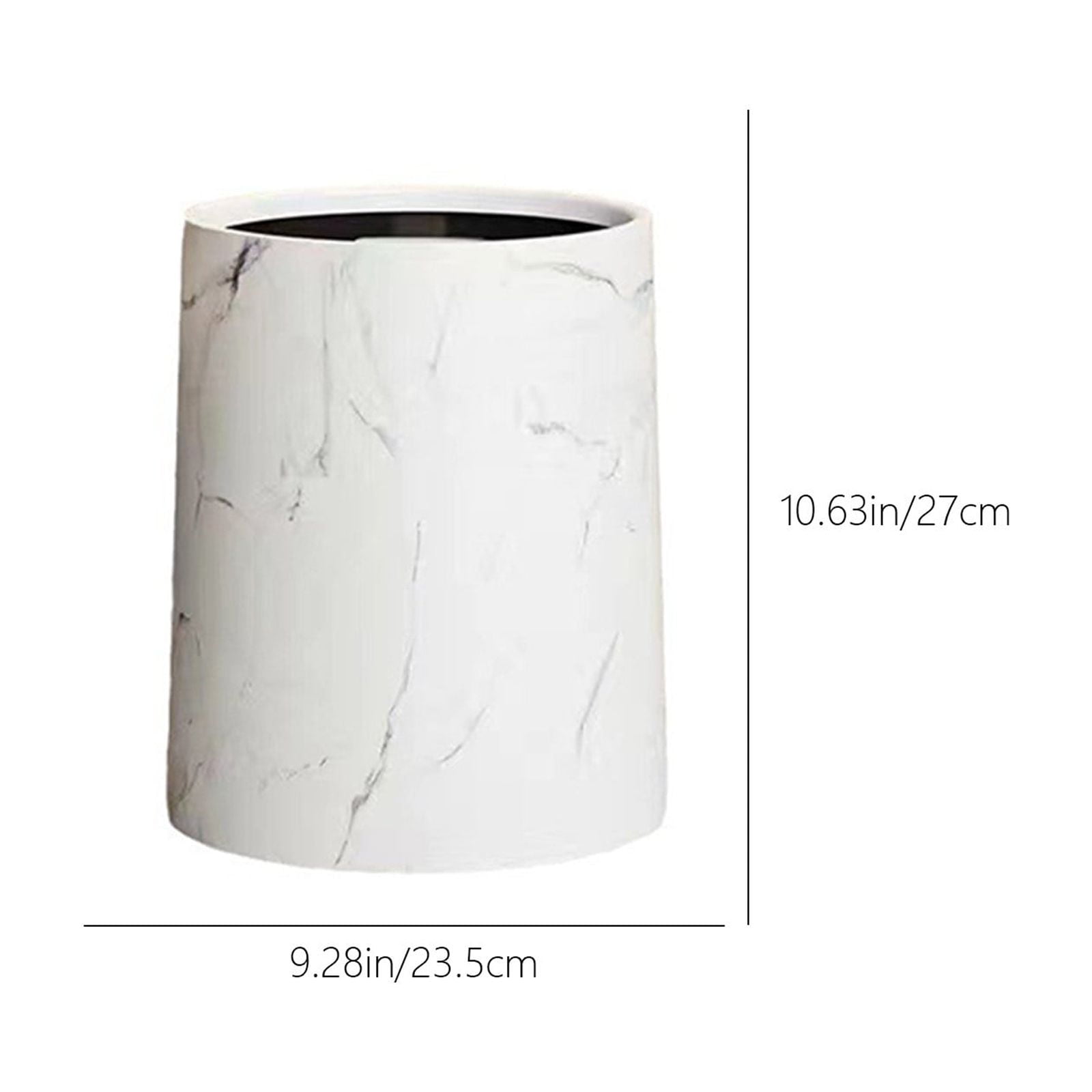 PHIGZNT Round Metal Small 3.9 Gallon Recycle Trash Can Wastebasket, Garbage Container Bin for Bathrooms, Kitchen, Bedroom, Home Office - Durable Stainless Steel - Mirri Collection - White Marble