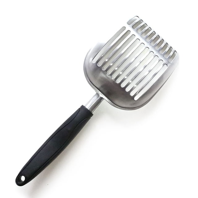 Cuchara para arena para gatos, tamiz de aleación de aluminio, pala de metal Kitty, pala profunda, mango largo, tamizador de caca, elevador de caca de gatito, resistente, para caja de arena, alumi