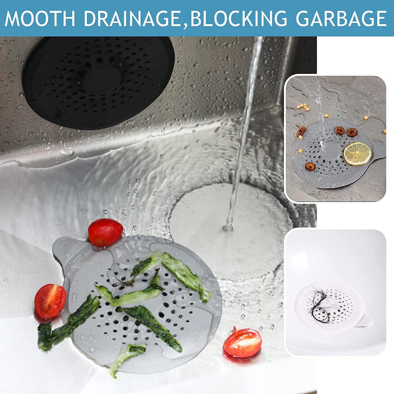 Drain Hair Catcher - Drain Covers for Shower to Catch Hair - Silicone Suction Cup Drain Cover Without Blocking Drainage for Bathroom Shower Floor