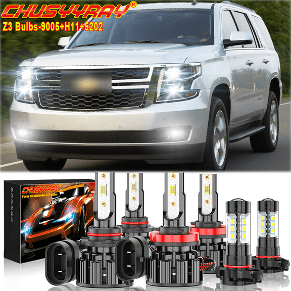 For Chevy Tahoe 2015 6Pcs Front LED Headlight Bulbs High Low Beam Fog Lights Kit