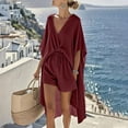 thumbnail image 2 of VBVC Women's 2 Piece Cotton Loungewear Set,Batwing Sleeve Cardigan and Drawstring Shorts For Women,Ladies Casual Summer Outfit with Pockets,Wine,S-3XL, 2 of 10