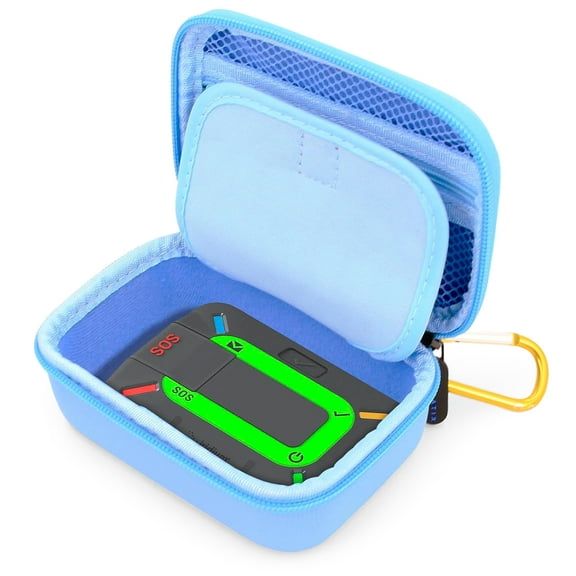 CASEMATIX Travel Case for Zoleo Satellite Communicator & Accessories - Hard Shell, Wrist Strap, Carabiner, Light Blue