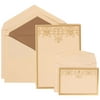 JAM Paper Wedding Invitation Combo Set, 1 Large & 1 Small, Gold Heart with Jewels Set, Ivory Card with Taupe Lined Envelope,100/pack