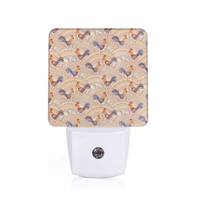 Fotbe Roosters In Floral Luz Nocturna LED, Luz de Noche con Sensor de Luz Natural de Anochecer a Amanecer, Se Enchufa a la Pared, Blanco Cálido 0.5W-EU