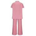 thumbnail image 5 of UVEASISHA Linen 2 Piece Sets for Women Short Sleeve Lapel Button Down Shirts and Wide Leg Pants Summer Casual Beach Vacation Outfits Pink L, 5 of 8