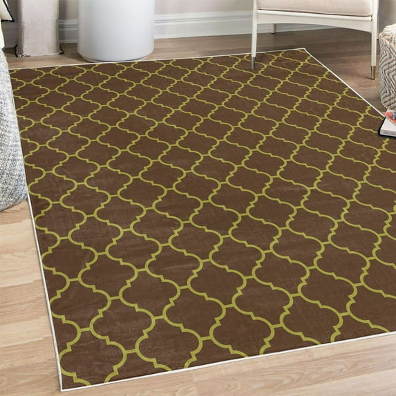 Geometric Decorative Rug, Simple Monochrome Patterns Linked Forms on Plain Background Modern, Quality Carpet for Bedroom Dorm and Living Room, 6 Sizes, Dark Rosewood, by Ambesonne