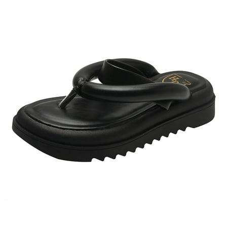 

Womens Sandals Beach Casual Thick Sole Flip Flop Sandal Pu Black 37