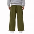 thumbnail image 3 of Men's Cargo Casual Pants Drawstring Elastic Waist Straight Leg Trousers Lightweight Trendy Loose Fit Pants with Pockets Army Green 2XL, 3 of 5