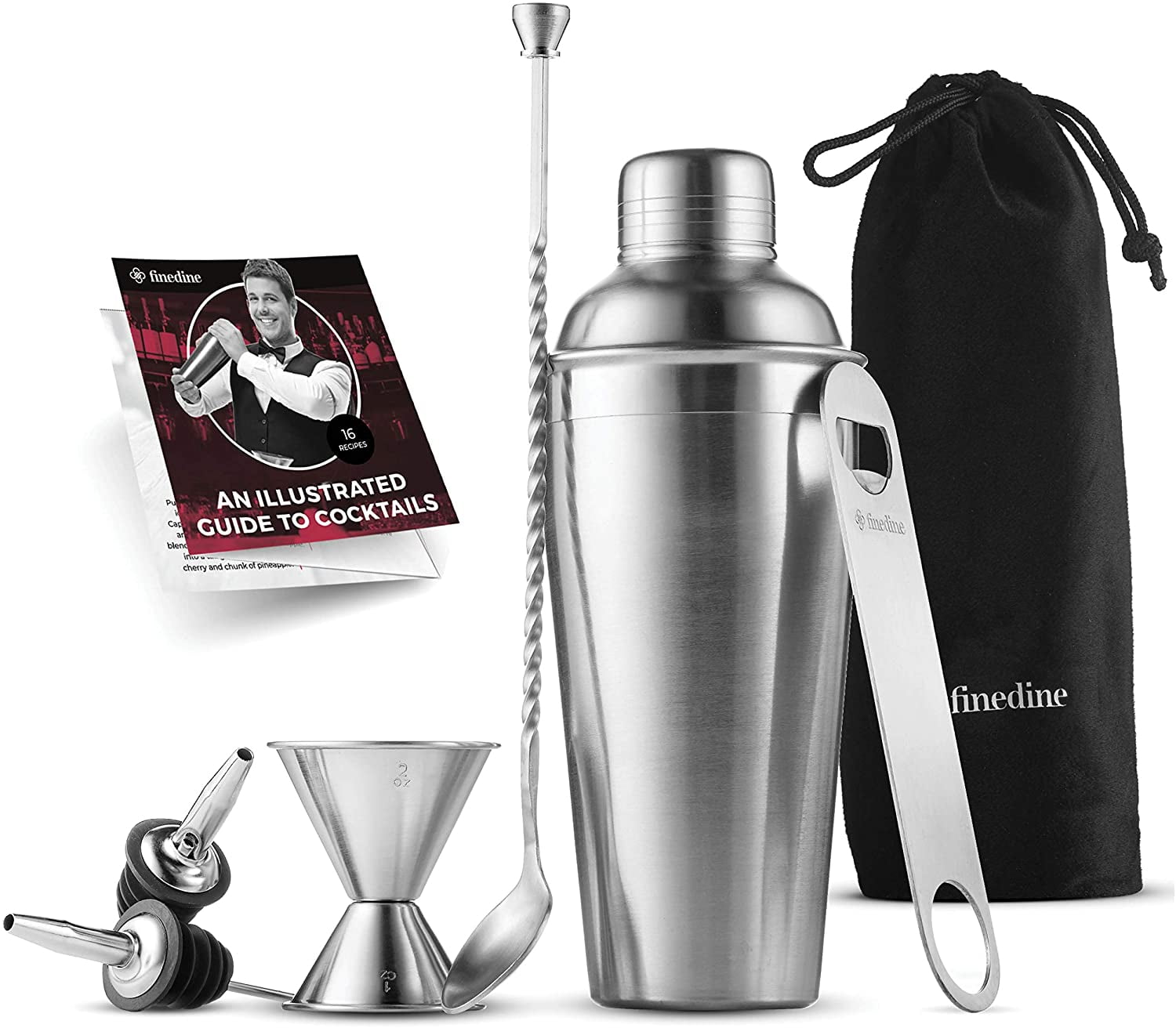 Double Sided Jigger Muddler Free 1000 Cocktail Recipes PDF Buddy 16-Piece Wine and Cocktail Mixing Bar Set–Bartender Kit w/Essential Barware Tools-Large 25 oz Stainless Steel Shaker Ice Bucket