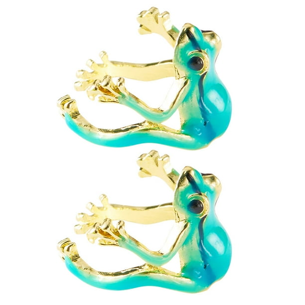 Juego de 2 anillos con forma de rana para mujer, ajustables, abiertos, decoración para los dedos, joyería divertida, regalo para novia, accesorios de rana