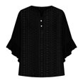 thumbnail image 4 of TKLPEHG Women's 3/4 Sleeve Tops Crew Neck Button Three-quarter Sleeve Shirt Fashion Casual Lightweight Loose Solid Color Fall Tops Comfy Blouses Pullover (Black,M), 4 of 5
