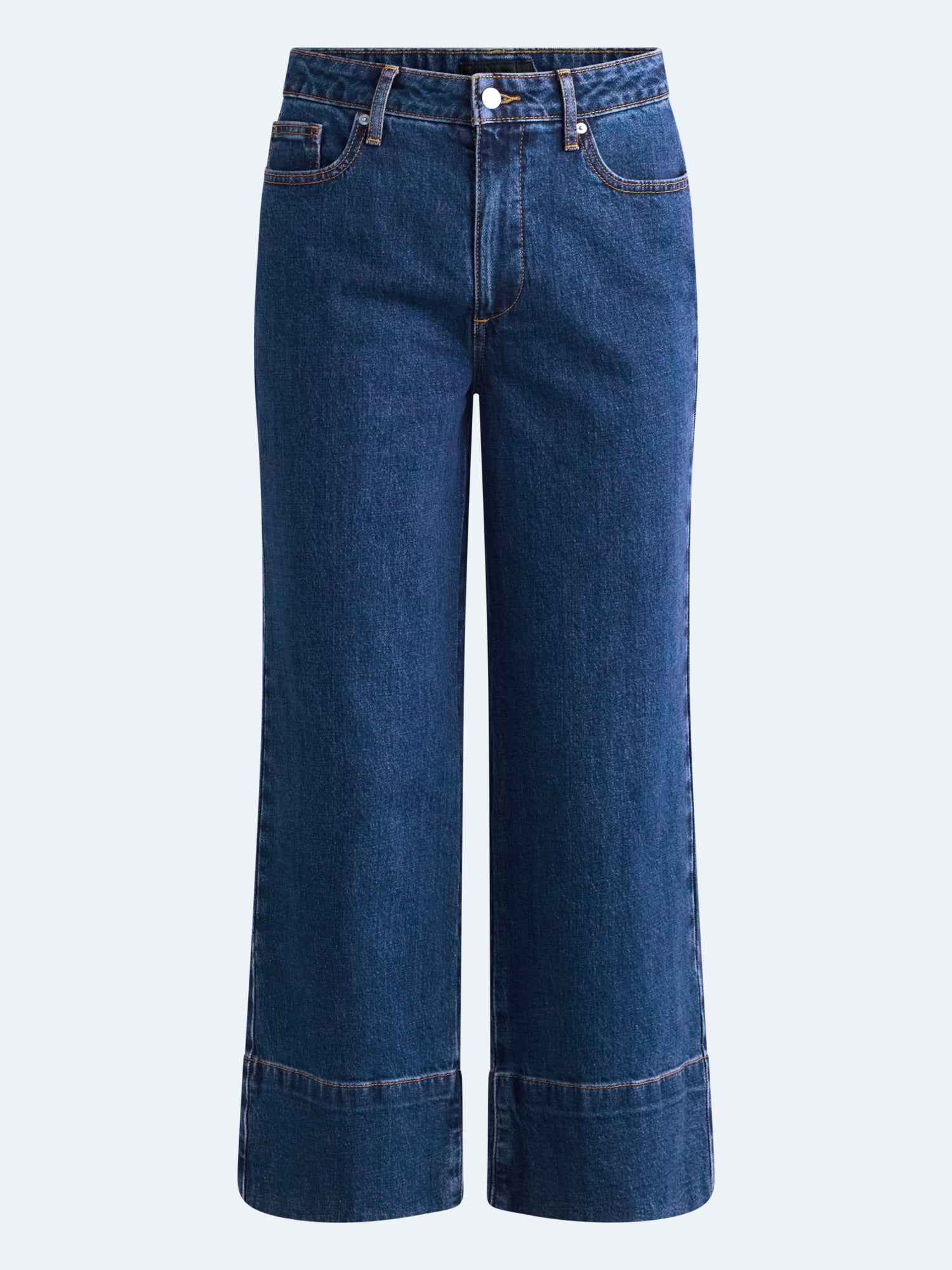 Free Assembly Women's High Rise Wide Leg Cuffed Ankle Jeans, 27” Inseam, Sizes 0-16