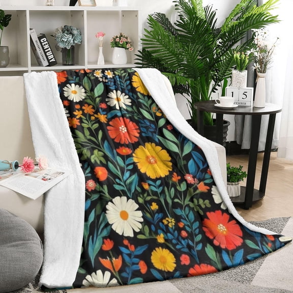 Pioneer Flower Blanket,Comfortable Soft Flannel Throw Blanket,All Season,Warm Lightweight Blankets for Sofa Bed Couch Living Room Chair,50"x60"(130x150cm)
