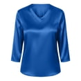 thumbnail image 6 of Wang6 Womens 3/4 Sleeve Tops Elegant V Neck Satin Tshirts Ladies Trendy Solid Going out Tunic Tees Shirts Blue 0713-3/4 sleeve tshirts M, 6 of 7