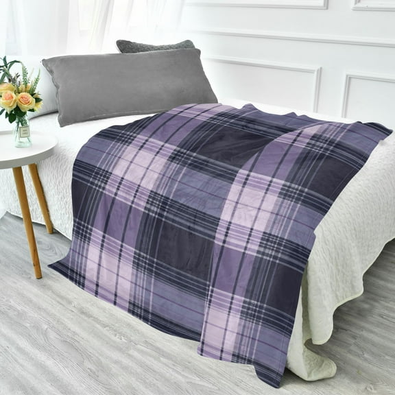 70x55 Inches Glow in The Dark Blanket Cozy Throw Camping Blankets for Home and Outdoor Use Light Purple Tartan