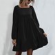 thumbnail image 2 of Vestido de cuello cuadrado para mujer, color puro, suelto, informal, con lazo en la espalda, vestido de manga larga con volantes para citas, negro XL, 2 of 7