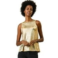 thumbnail image 3 of Camiseta Sin Mangas Allegra K Con chaleco Brillante Metálico para Fiesta y club, oro, XS, 3 of 6