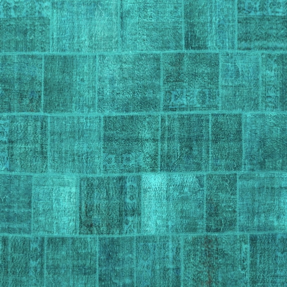Ahgly Company Machine Washable Indoor Square Patchwork Turquoise Blue Transitional Area Rugs, 8' Square