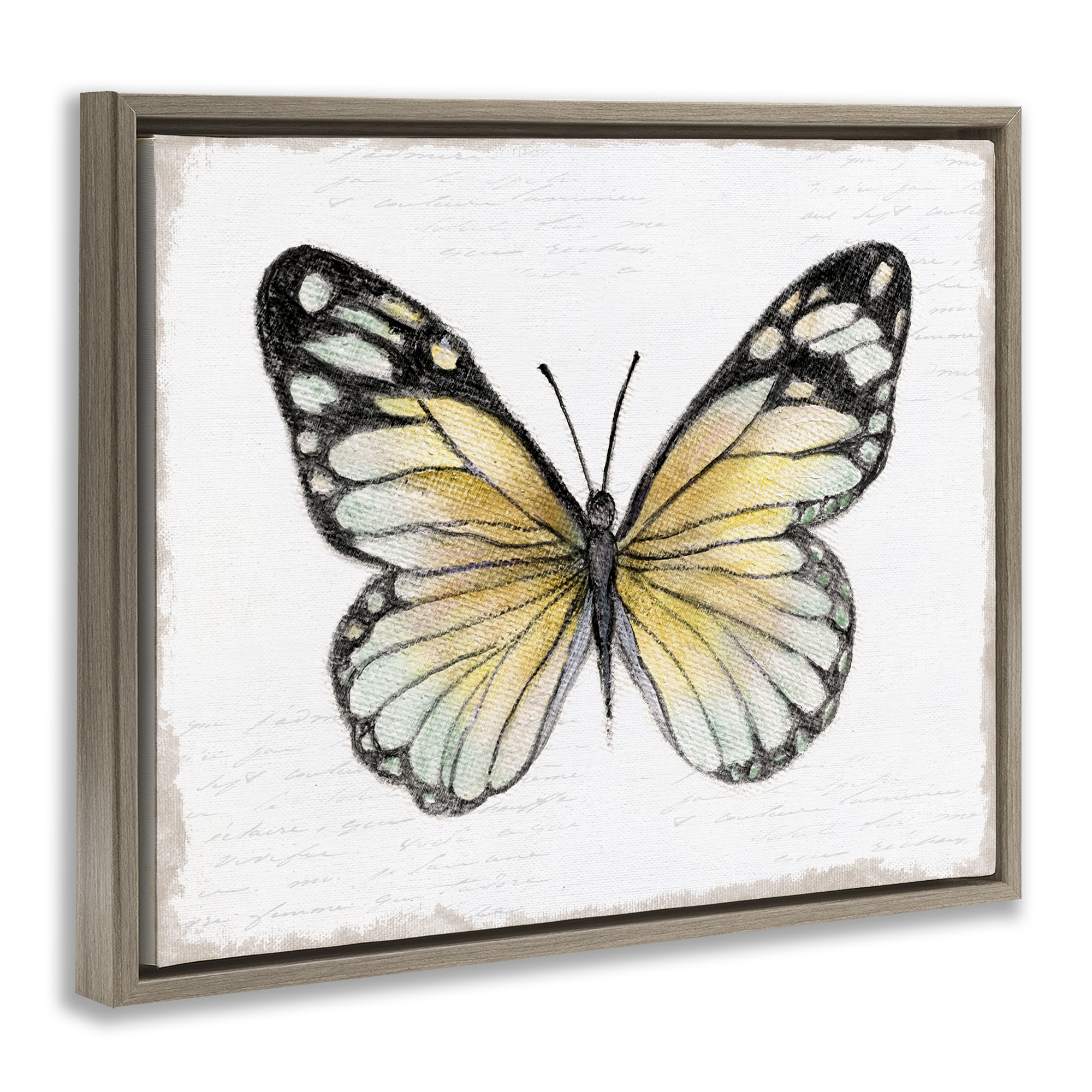 Stupell Industries Country Butterfly on White Animals Painting Brown Floater Framed Canvas Art Print Wall Art, 31 x 25