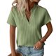 thumbnail image 1 of Blusa con cuello en V para mujer, manga corta, a rayas, informal, holgada, color puro, jersey de verano, camiseta verde S, 1 of 5