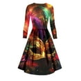 thumbnail image 5 of JGNGSHN Women's Mardi Gras Dresses Trendy Long Sleeve V Neck Dress Mardi Gras Mask Printed Pleated Dresses, 5 of 6