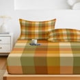 thumbnail image 6 of Cal.King Size Fitted Sheet Set - Orange Yellow Green Checkered 3 Piece Bedding Sets 16" Deep Pocket Fitted Sheet with 2 Pillowcases, Fall Gingham Plaid Brushed Microfiber Hotel Luxury Bed Sheets, 6 of 9
