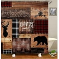 thumbnail image 3 of 4PCS Farmhouse Shower Curtain Set with Rugs, Black Bear Deer Elk Moose Wolf Rabbit Wildlife Animal Hunting Cabin Lodge Pine Tree Woodland Vintage Patchwork Country Rustic Bathroom Decor, 3 of 7
