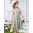 thumbnail image 4 of IBTOM CASTLE Teen Summer Holiday Floral Dress Junior Beach Casual Sundress | Tween Self Tie Back Flutter Sleeve Tea Party Back to School Prom Dress Green, 4 of 7