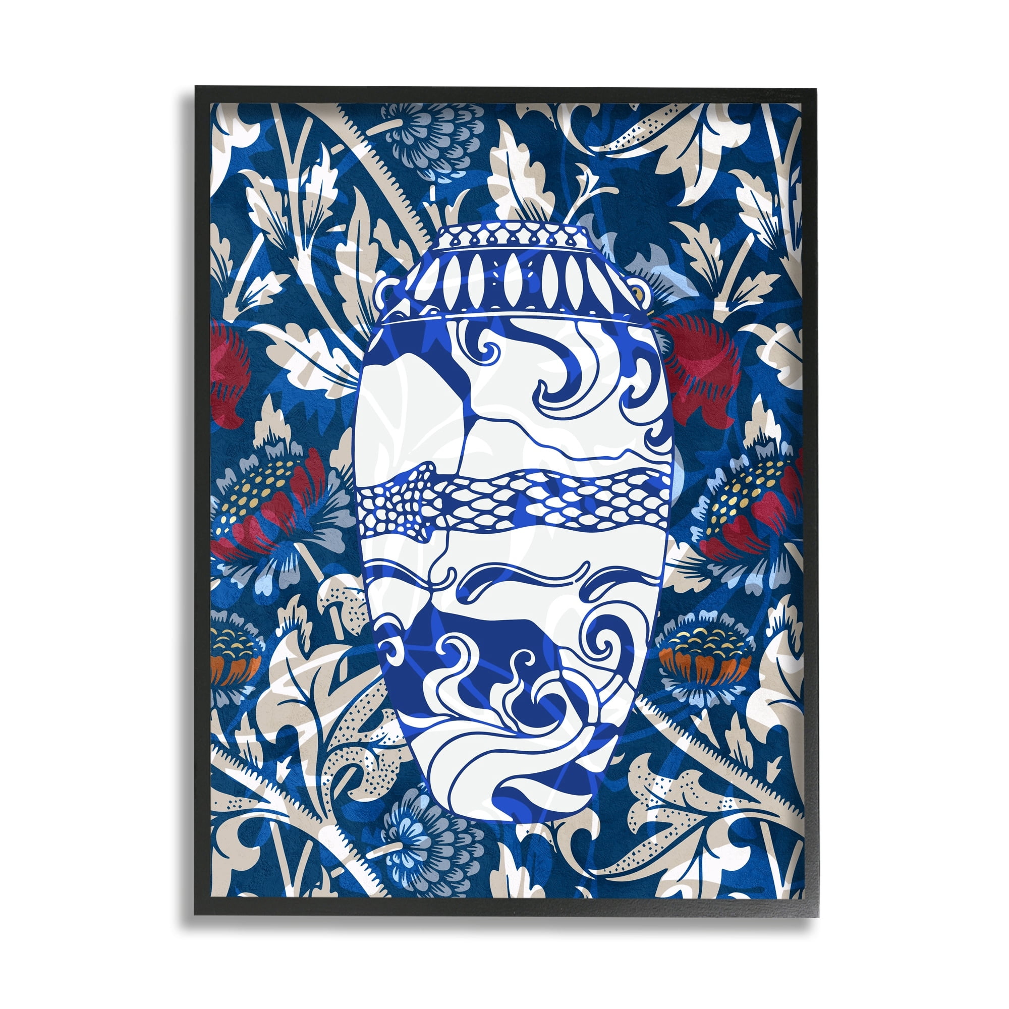 Stupell Industries Baroque Floral Pattern Vase Botanical & Floral Painting White Framed Art Print Wall Art