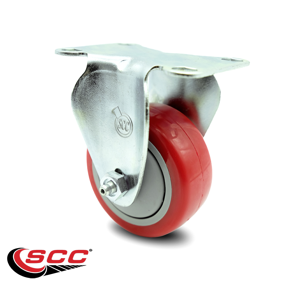 Rigid Caster with Inch Red Polyurethane Wheel – 300 lbs. Capacity Per  Caster – Inch x 4-1/2 Inch Overall Top Plate – Service Caster Brand 