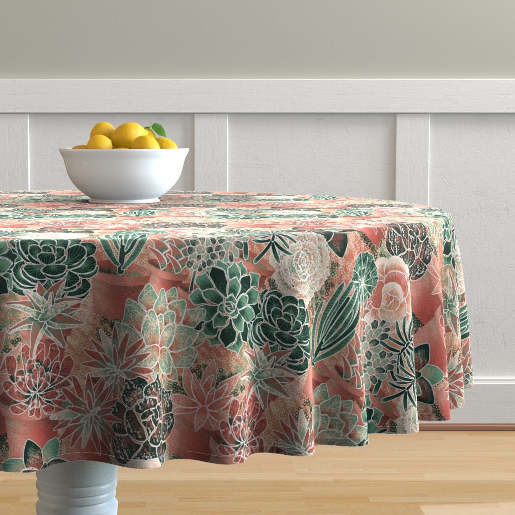 Round Tablecloth Southwestern Succulent Summer Nature Cactus Cotton
