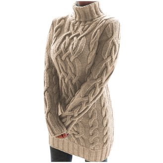 Women's Cable Knit Sweater Mini Dress - Chunky Long Sleeve Casual Pullover
