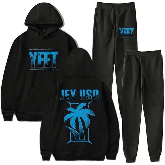 Jey Uso Yeet Merch Logo Casual Hoodie Set Pocket Drawstring Hoodie Men's and Women's Sportswear Strap Sweatpants