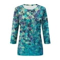 thumbnail image 4 of Fall Tops for Women 2024 Trendy Floral Print Shirts 3/4 Length Sleeve Round Neck Plus Size Tshirts Casual Loose Blouse Fall 3/4 Sleeve Tops for Women 2024 Fall Fashion for Women 2024, 4 of 5