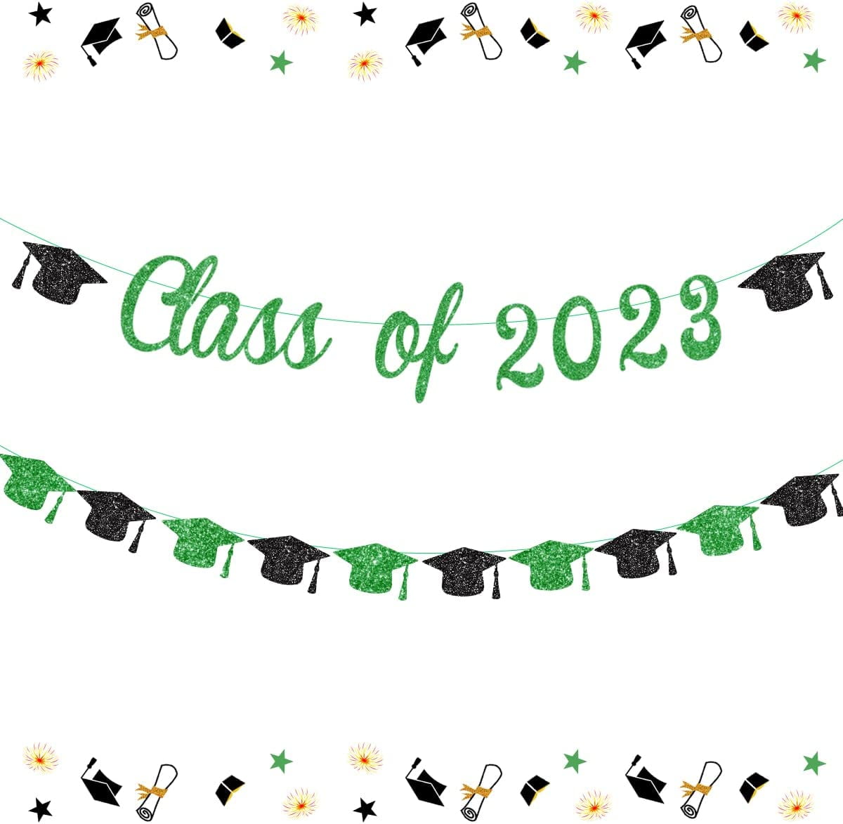 Class of 2023 Banner Green 2023 Graduation Decorations Green and Black Bachelor Cap Garland for