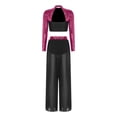 thumbnail image 5 of Raenseen Women Lyrical Dance Outfits Sets Sequins Rhinestones Crop Top with Mesh Sheer Pants Hot Pink L, 5 of 5