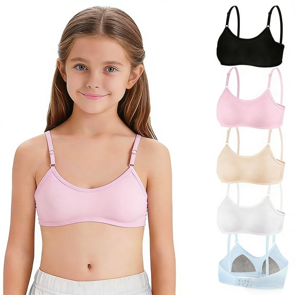 Cotton Training Bra 5 Pack for Big Girls Wireless Lightly Padded Teen Bras Adjustable Straps Smooth Comfort Breathable Stretchy Soft Gift for Teens 10-16 Years