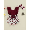 thumbnail image 6 of Aojekbee Baby Girls Rompers Strawberry Print Patchwork Fly Sleeve Bodysuits Summer Clothes with Headband, 6 of 10