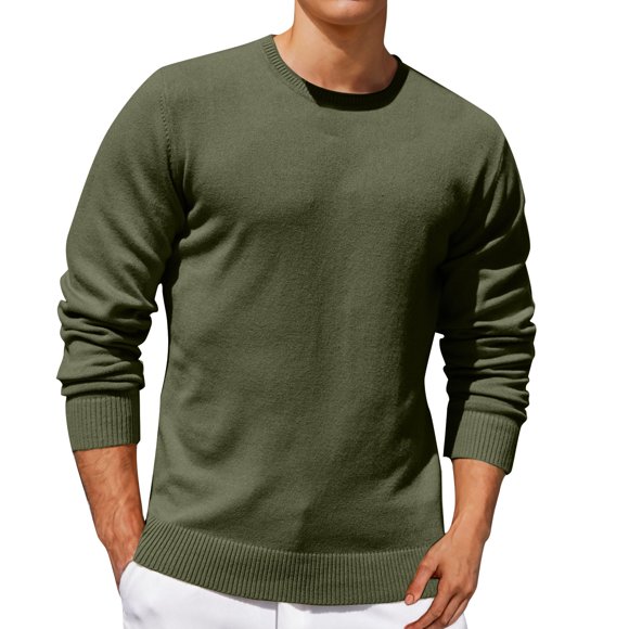 AherBiu Chandails pour Hommes Col Ras du Cou Léger Tricoté Chandail Automne Hiver Décontracté Coupe Ample Couleur Unie T-Shirt de Base Chandail