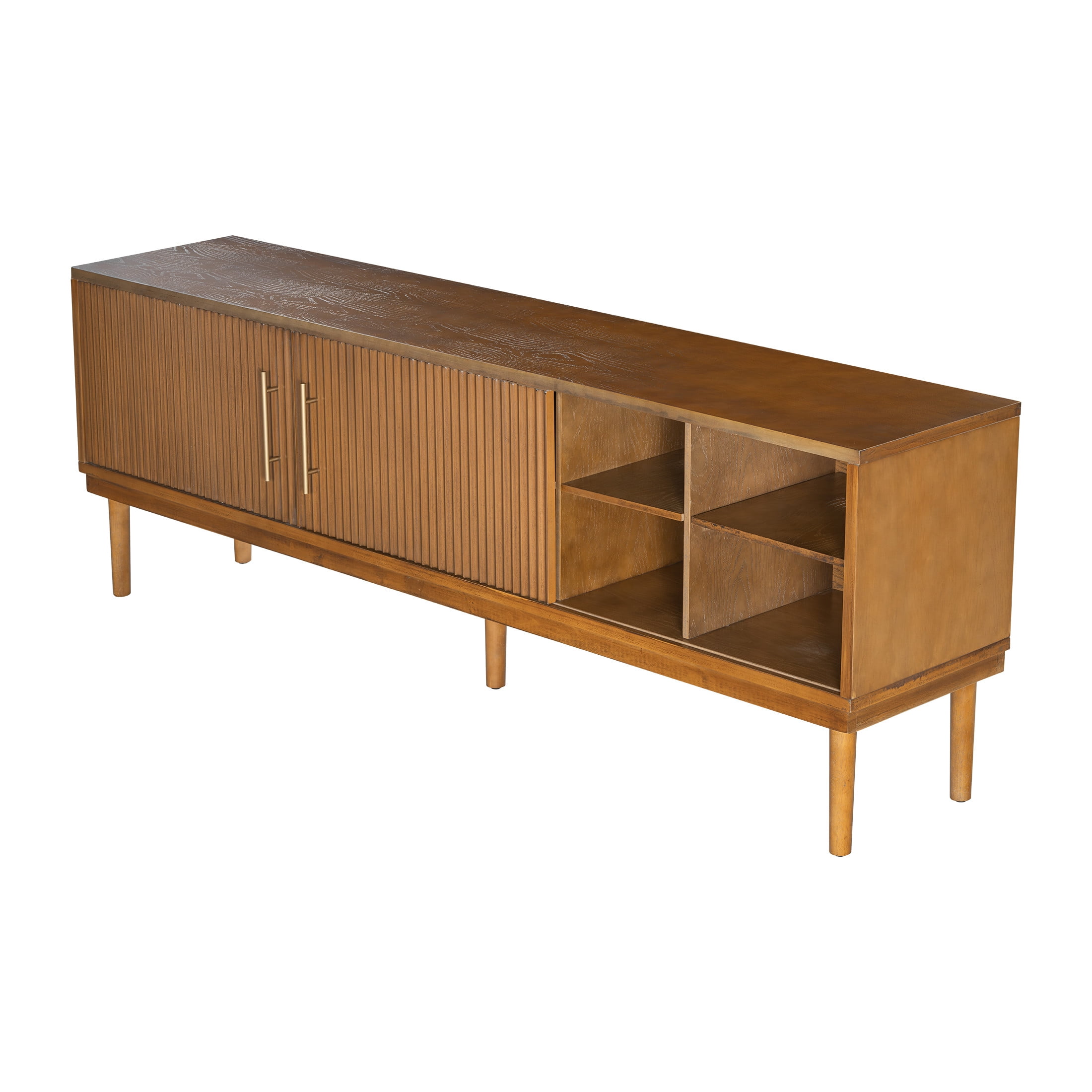 Christopher Knight Home Minimalist TV Stand For TVs up to 80" with 2 Vertical Striped Sliding Doors, Brown