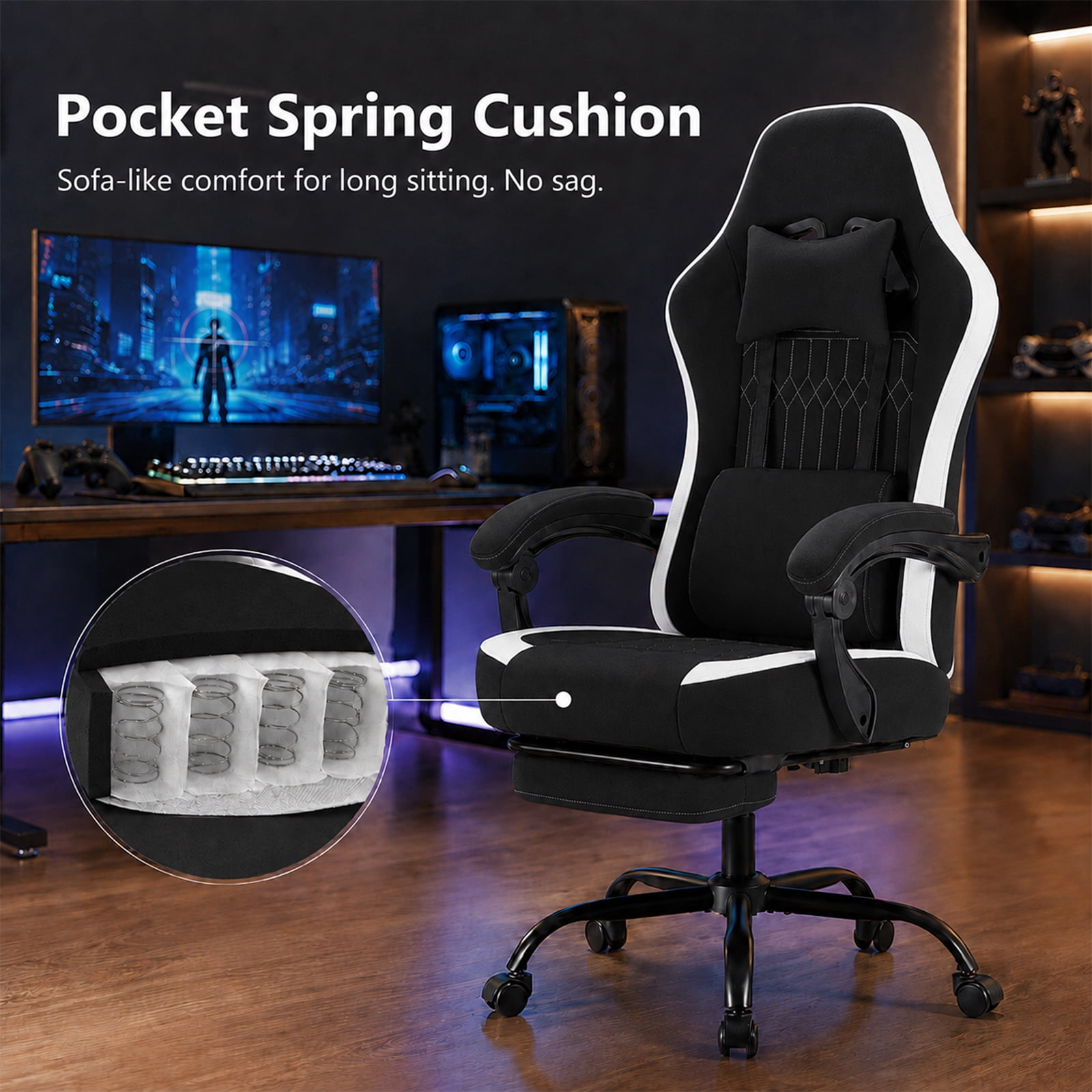 Alvantor Gaming Chair, Computer Office Chair with Linkage Armrests and Footrest, High Back Ergonomic Computer Chair with Lumbar Support Task Chair with Footrest