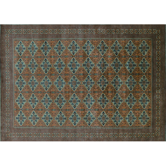 Ahgly Company Machine Washable Indoor Rectangle Oriental Turquoise Blue Industrial Area Rugs, 7' x 10'