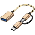 thumbnail image 1 of Adaptador 2 en 1 USB C/Micro a USB, Seminer USB C a USB, Cable adaptador Micro a USB 3.0 OTG, Dorado brillar Electrónica, 1 of 5